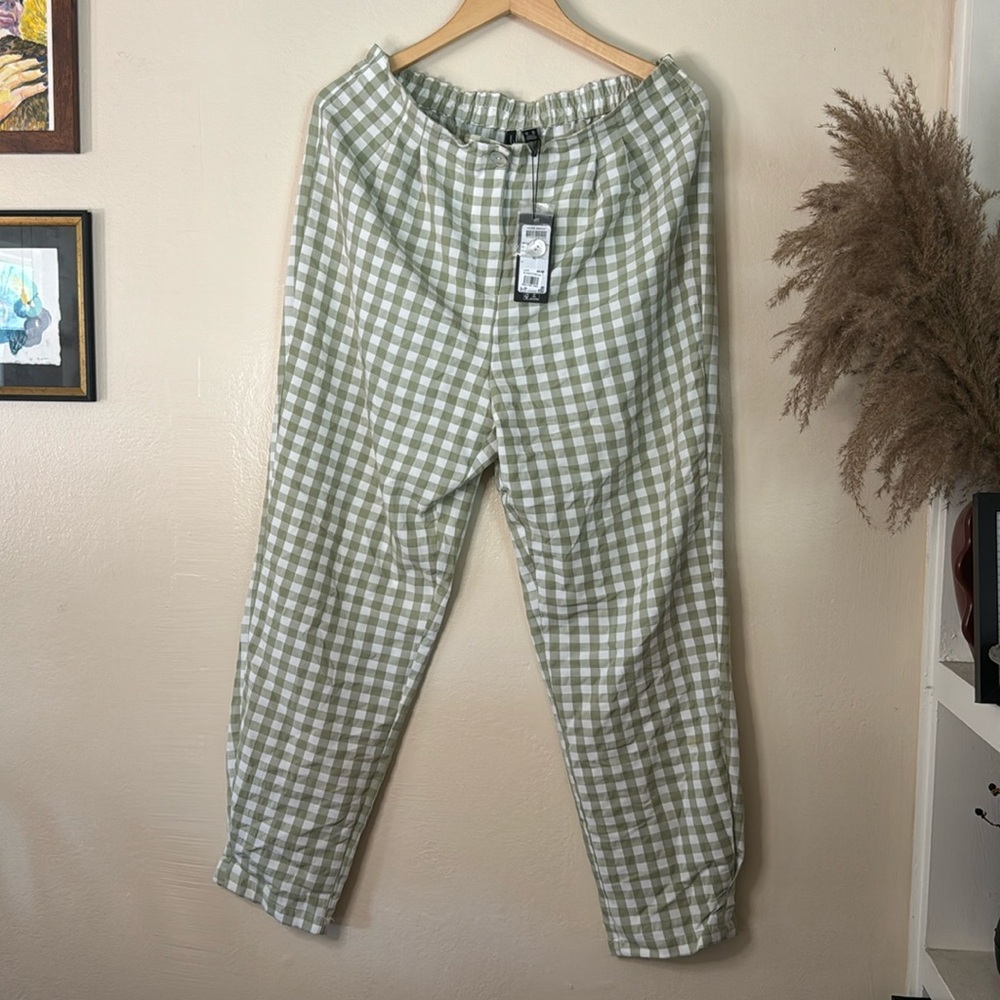 Pants with Elastic Waist | Green Gingham